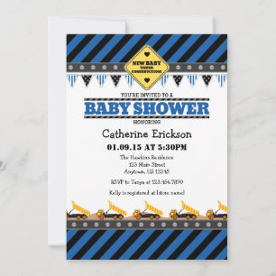 Baby shower de construction bleu Invitation
