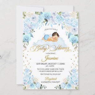Baby shower de couchage Floral bleu Invitation