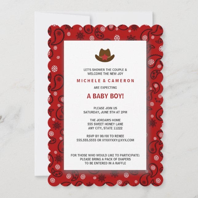 Baby shower de Cowboy Invitation DE LA BANDANA ROU (Devant)