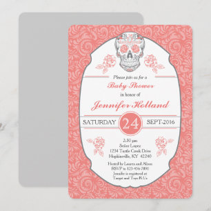 Baby shower de crâne damassé fantaisie Invitation