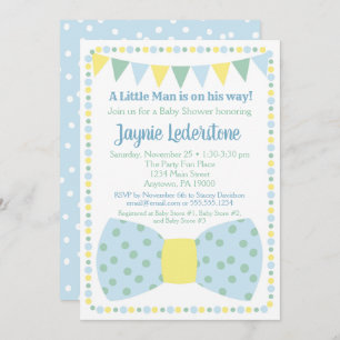 Baby shower de Cravate bleu jaune Bow Invitation
