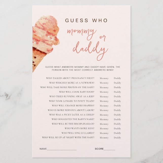Baby shower de crème glacée Devinez Qui jeu (Devant)