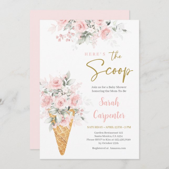 Baby shower de crème glacée Invitation fille (Devant / Derrière)
