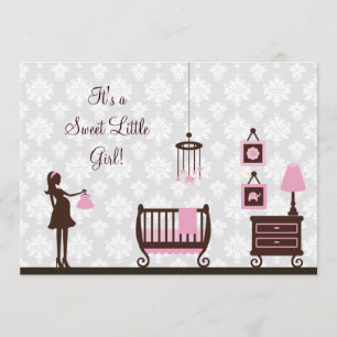 Baby shower de damassé : Fille : Invitation