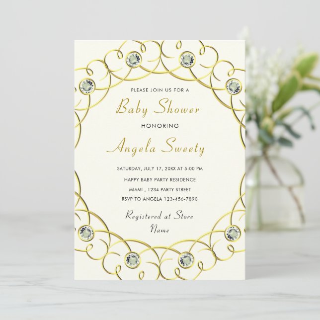 Baby shower de diamants d'or de luxe Invitation (Debout devant)