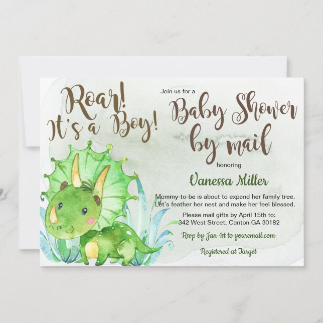 Baby shower de dinosaures par invitation par courr (Devant)