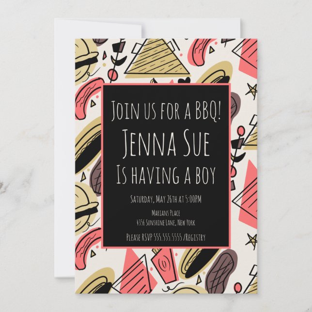 Baby shower de doodles de barbecue d'été Grilling (Devant)