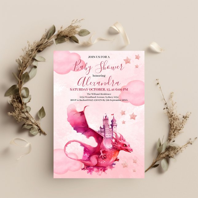 Baby shower de dragon rose aquarelle budgétaire (Créateur téléchargé)