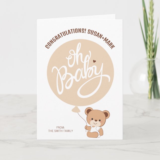Baby shower de félicitations pour bébé ours carte (Devant)
