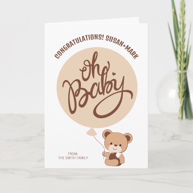 Baby shower de félicitations pour bébé ours carte (Devant)