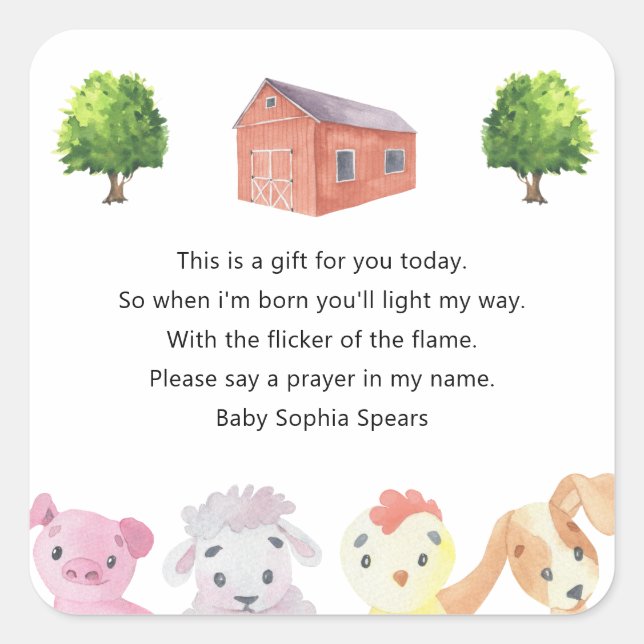 Baby shower de ferme - étiquette de chandelle de p (Devant)