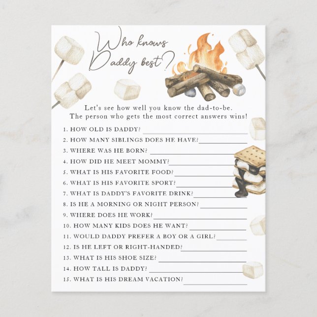 Baby shower de feu de camp - Jeu Qui connaît mieux (Devant)