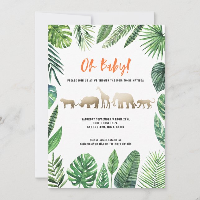 Baby shower de feuillage tropical et d'animaux d'o (Devant)