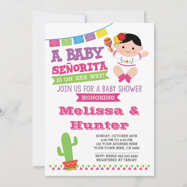 Baby shower de Fiesta, Invitation de Baby Senorita (Devant)