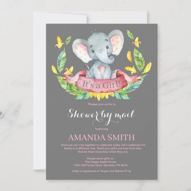 Baby shower de fille éléphante par invitation par  (Devant)
