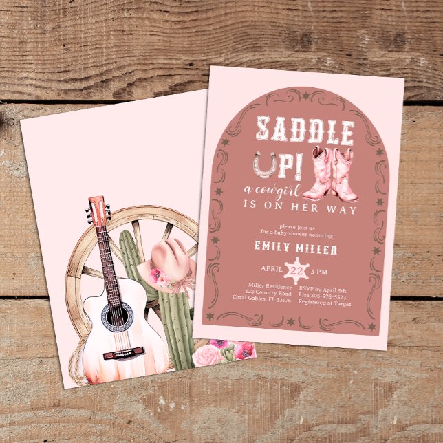Baby shower de fille rose Saddup Invitation (Country Western Pink Baby Shower)