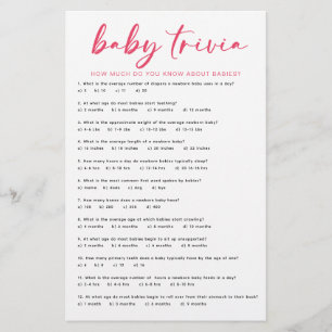 Baby shower de Flamant rose tropical Trivia Game C
