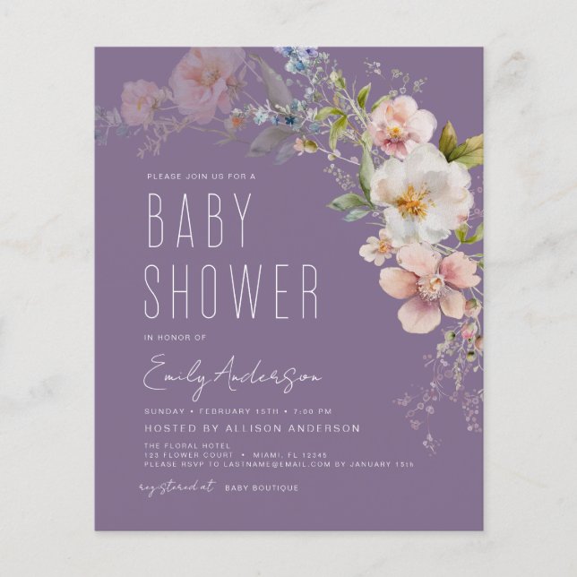 Baby shower de Fleur sauvage Boho violet budget (Devant)