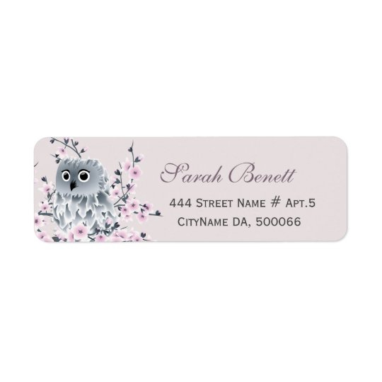 Baby shower de fleurs de cerisier de hibou étiquettes d’adresse retour