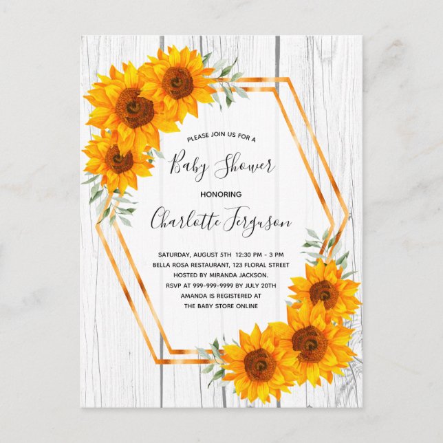 Baby shower de fleurs de soleil invitation bois ru (Devant)
