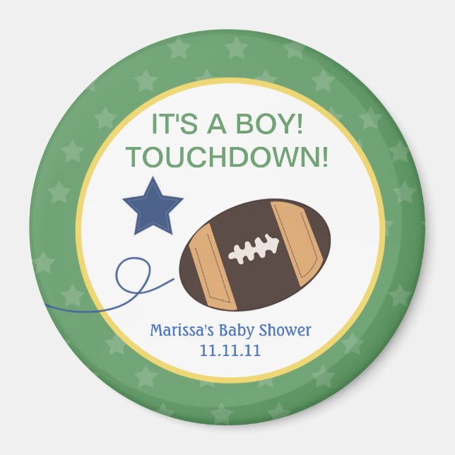 Baby shower de football 3 pouces Rond Favor Magnet (Devant)