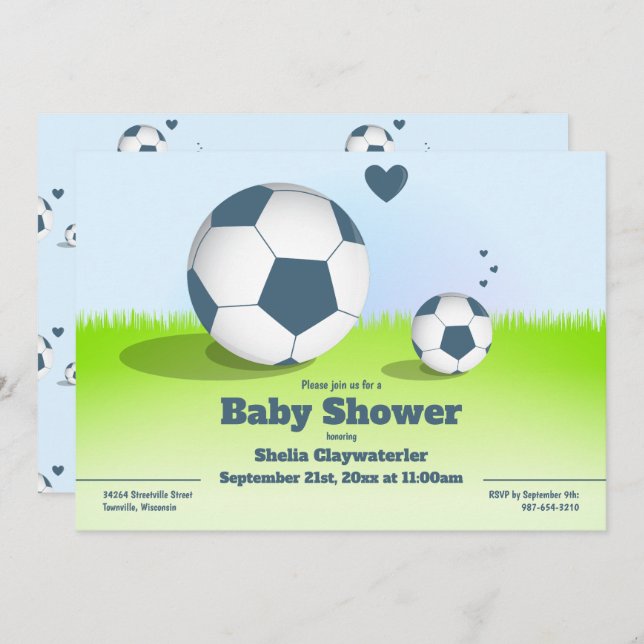 Baby shower de football/football bleu | Invitation (Devant / Derrière)