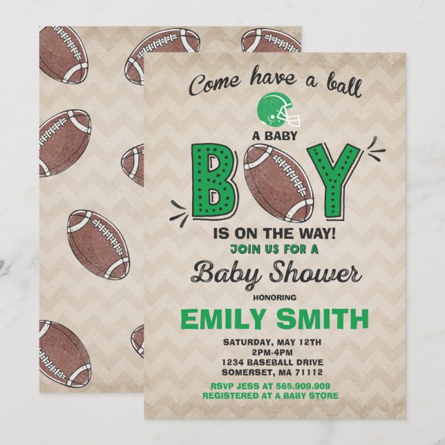 Baby shower de football Invitation Baby shower spo (Devant / Derrière)