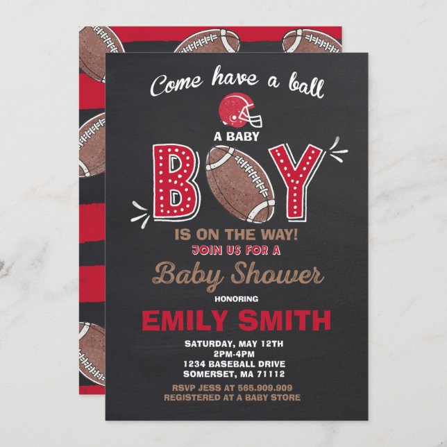 Baby shower de football Invitation Baby shower spo (Devant / Derrière)