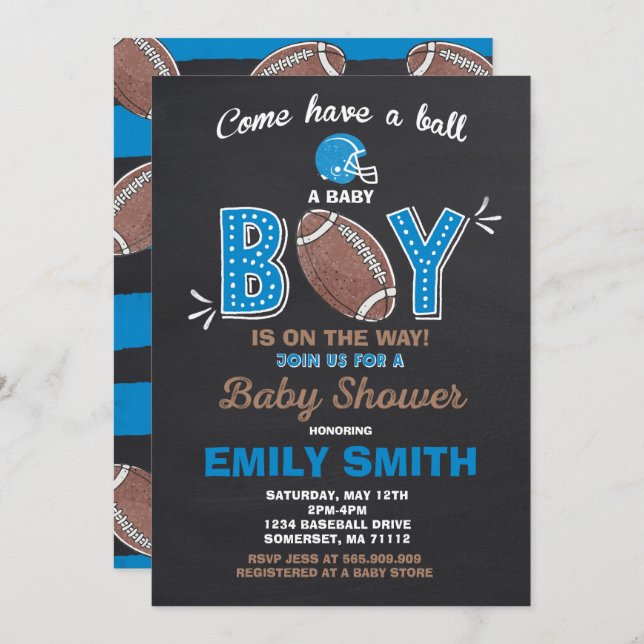 Baby shower de football Invitation Baby shower spo (Devant / Derrière)