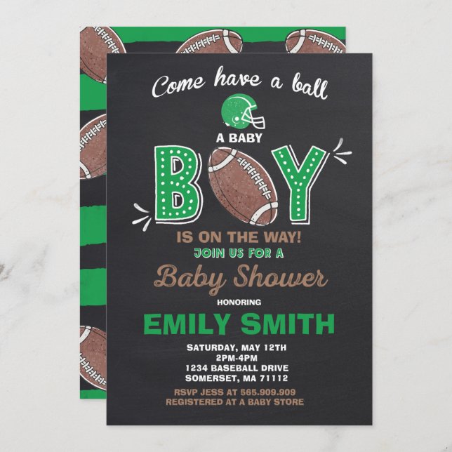 Baby shower de football Invitation Baby shower spo (Devant / Derrière)