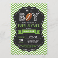 Baby shower de football Invitation Boy Green Chevr