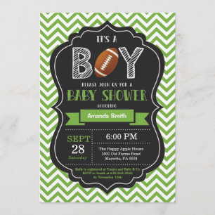 Baby shower de football Invitation Boy Green Chevr