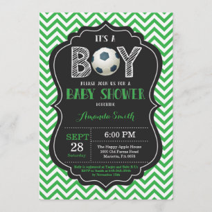 Baby shower de football Invitation Green Chevron