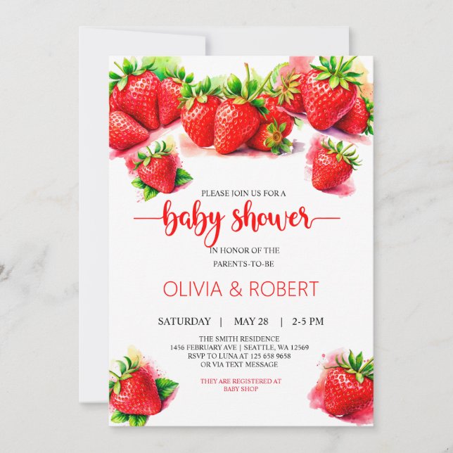 Baby shower de fraise sucrée Invitation (Devant)