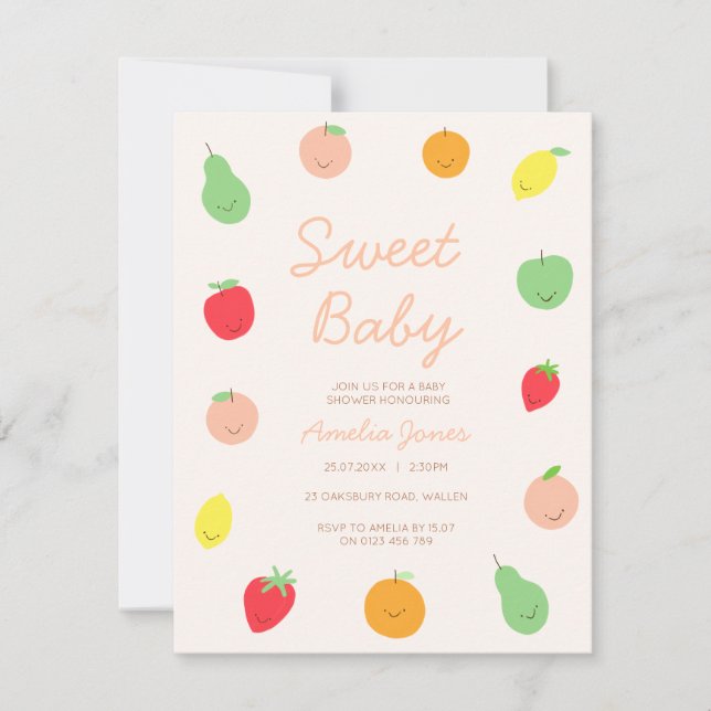 Baby shower de fruits coloré et mignon Invitation (Devant)