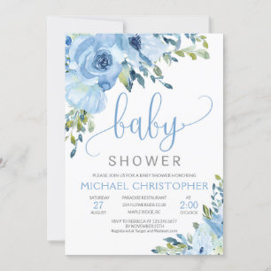 Baby shower de garçon Floral bleu glace Invitation