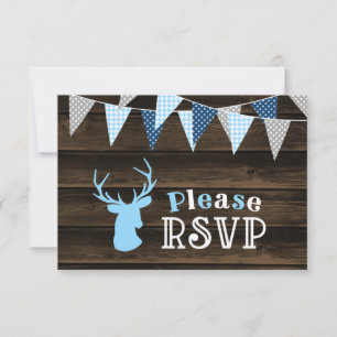 Baby shower de garçon RSVP Rustic Wood Blue