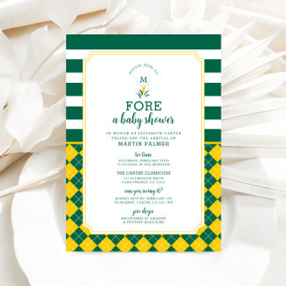 Baby shower de golf vert et jaune Invitation