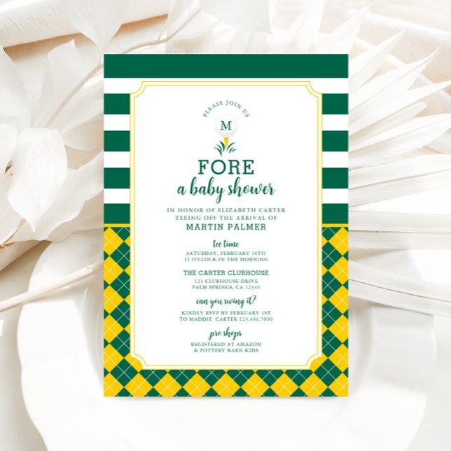 Baby shower de golf vert et jaune Invitation (Golf Baby Shower Invitation)