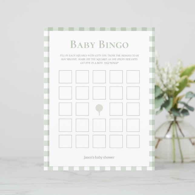 baby shower de golf vert sauge jeu de bingo (Debout devant)