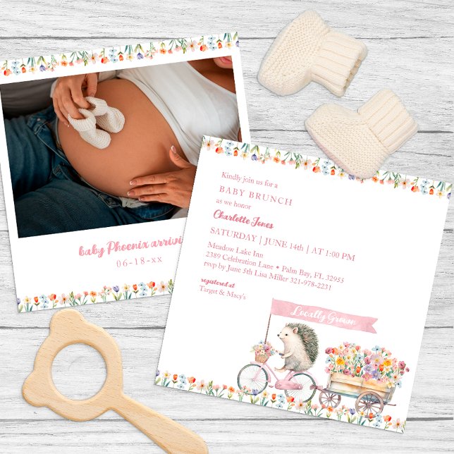 Baby shower de hérisson rose Invitation photo (Whimsical Baby Shower Invitation)