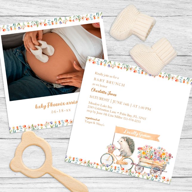 Baby shower de hérisson rustique Invitation photo (Whimsical Baby Shower Invitation)