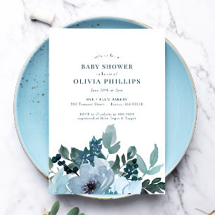 Baby shower de jardin floral bleu marine