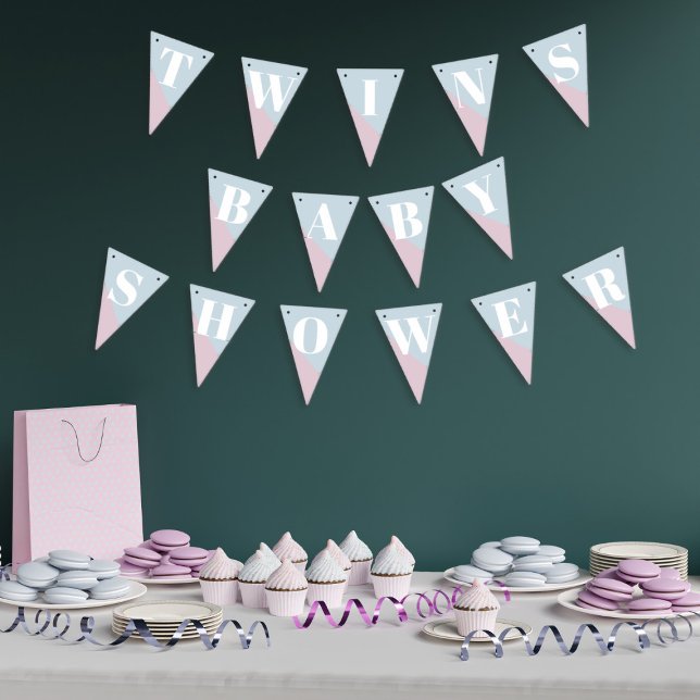Baby shower de jumeaux bleu rose drapeaux (Pink & Blue bunting flags perfect for your Twin Baby Shower or Gender Reveal. Just change the text)