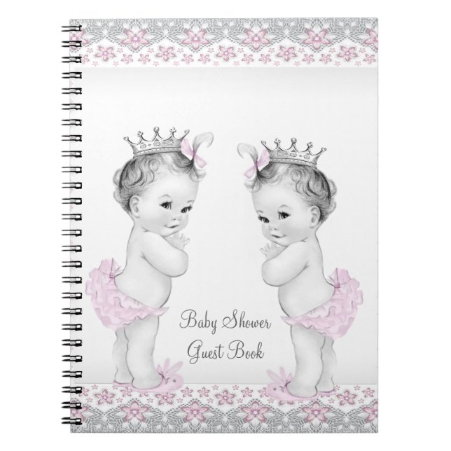 Baby shower de jumeaux rose et gris Livre d'or (Devant)