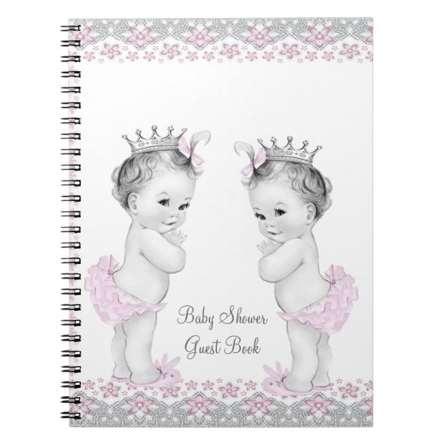 Baby shower de jumeaux rose et gris Livre d'or (Devant)