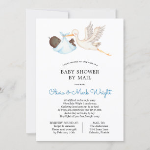 Baby shower de la cigogne bleue par invitation pos