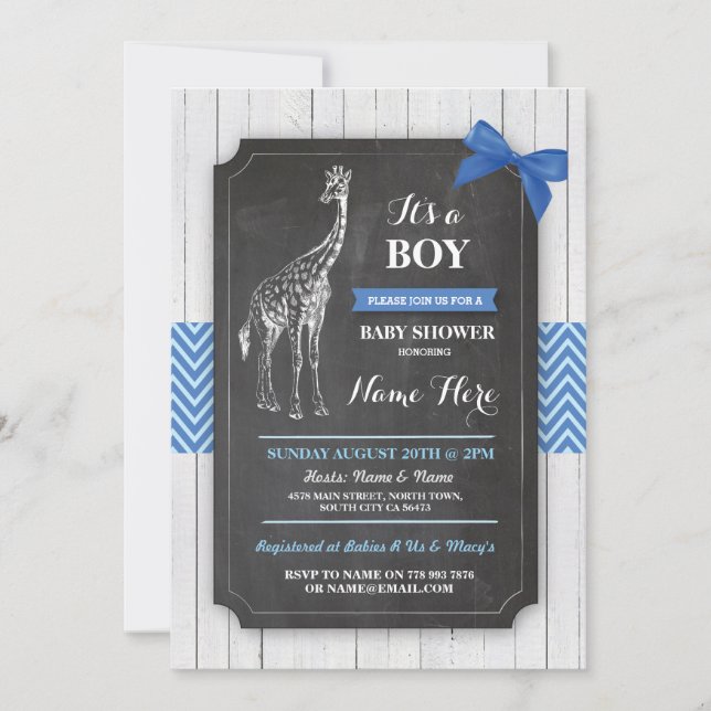 Baby shower de la Girafe Invitation Boy Wood (Devant)