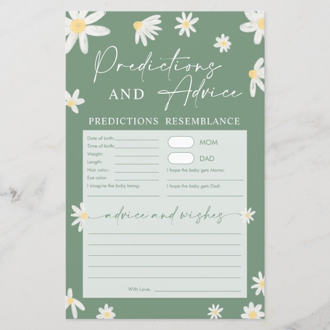 Baby shower de la marguerite Prédictions et consei (Devant)