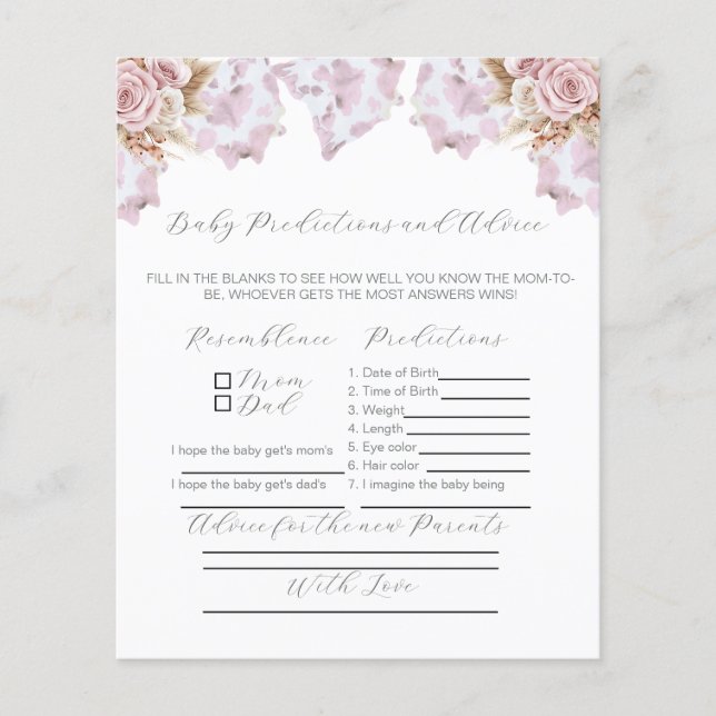 Baby shower de la vache Conseils pour les nouveaux (Devant)